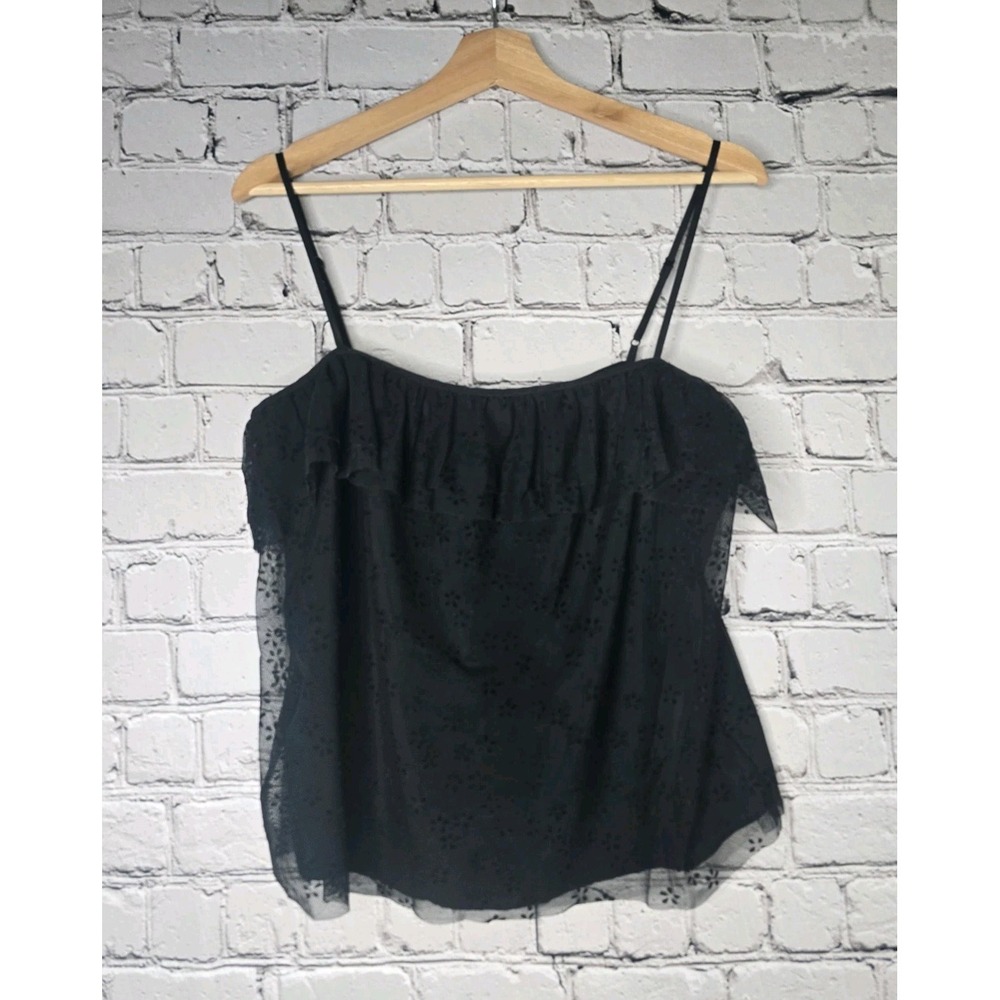 J Crew Black Ruffle Floral Accent Flutter Lace Tank Top Size Medium?